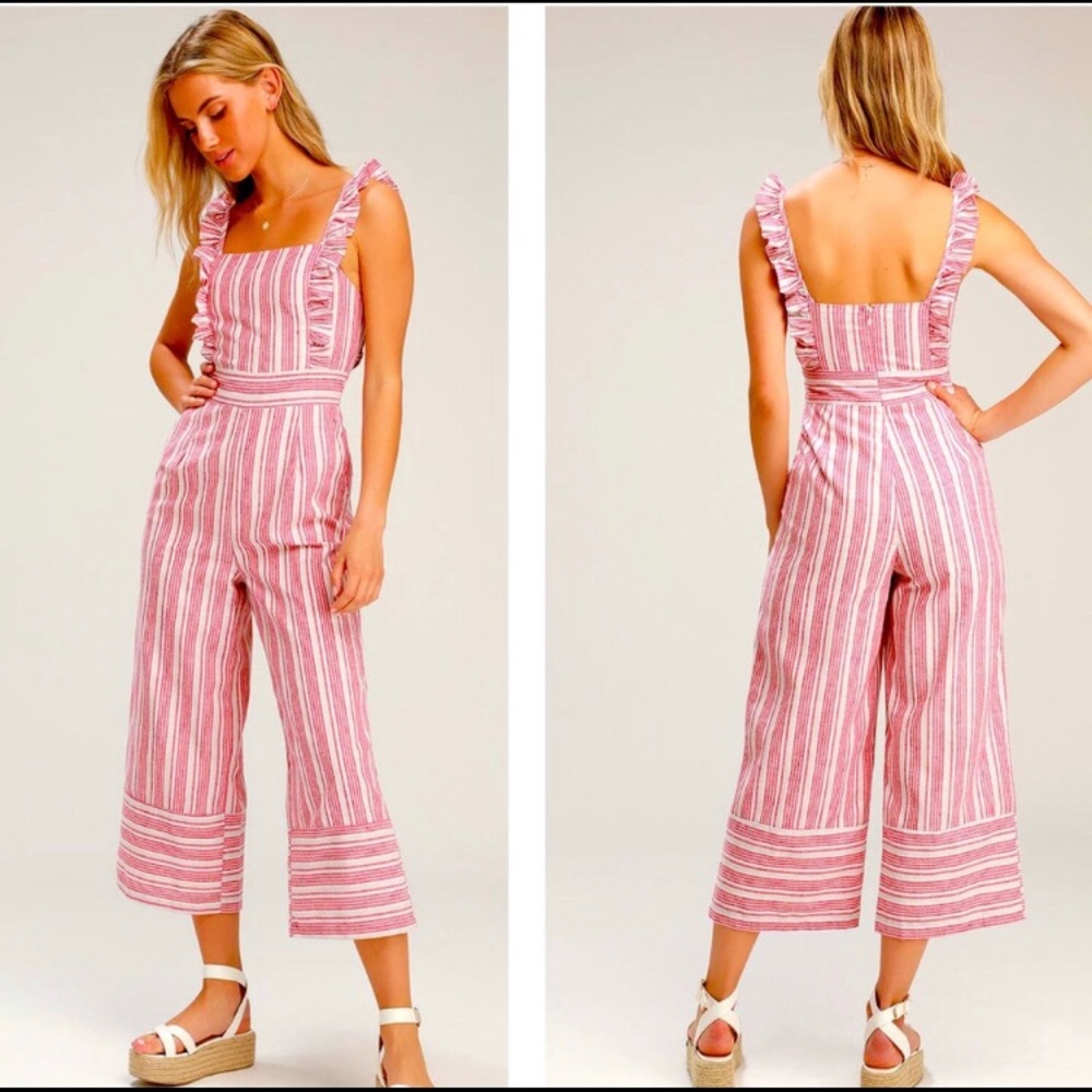 HYFVE striped cropped linen blend jumpsuit! - Picture 1 of 6
